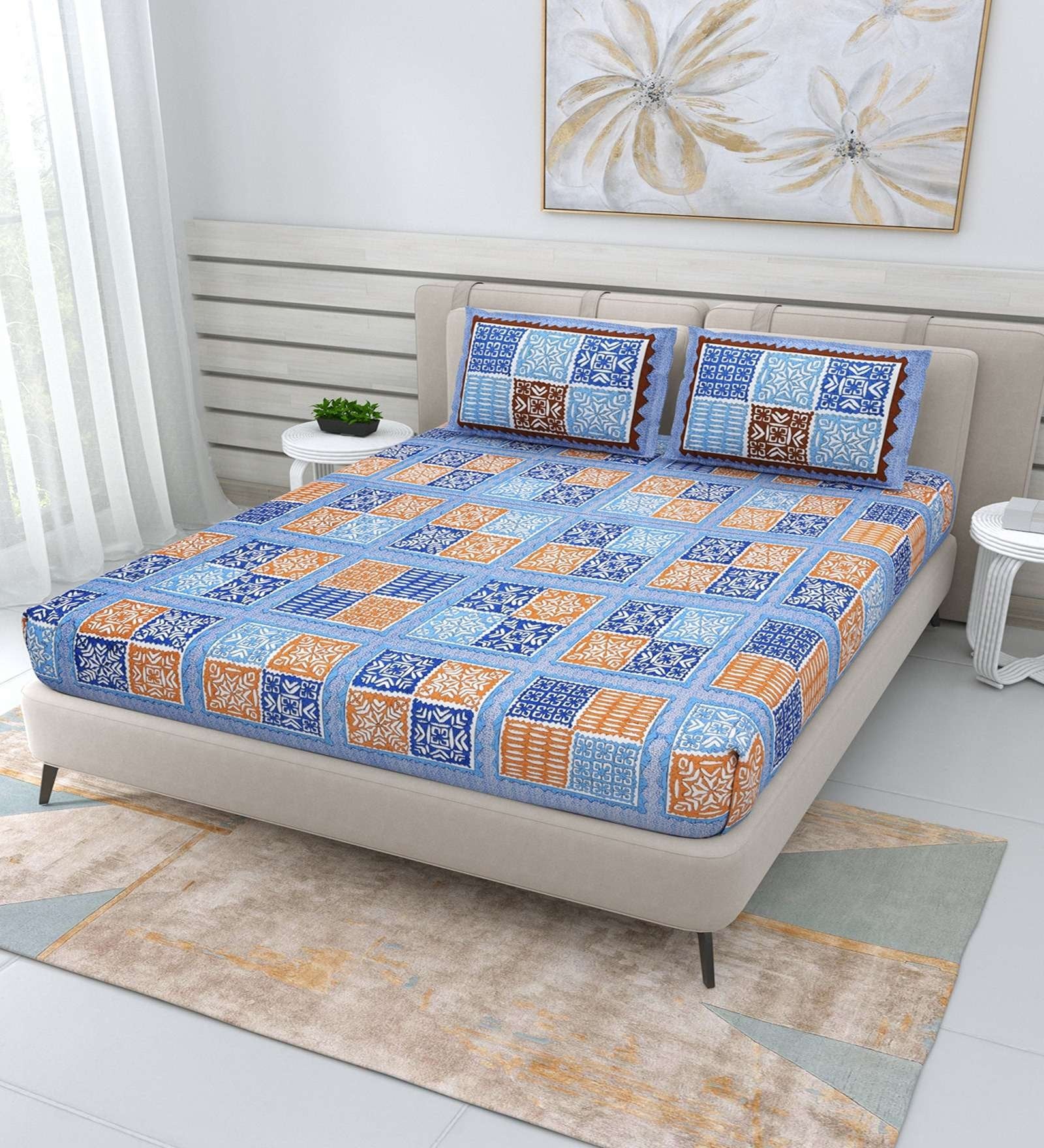100% Pure Cotton Traditional Printed Bedsheet for Double Bed King Size Bedsheet with 2 Pillow Covers