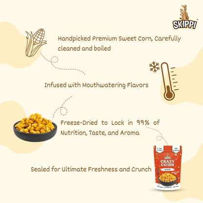Cream & Onion Skippi (2 Packs) Crispy Crazy Corn Kernels, Freeze Dried Sweet Corn in Pack of 2