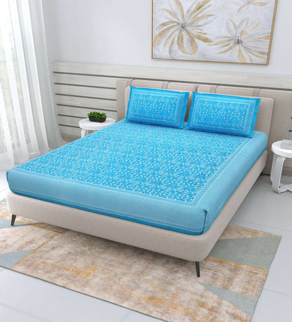100% Pure Cotton Traditional Printed Bedsheet for Double Bed King Size Bedsheet with 2 Pillow Covers