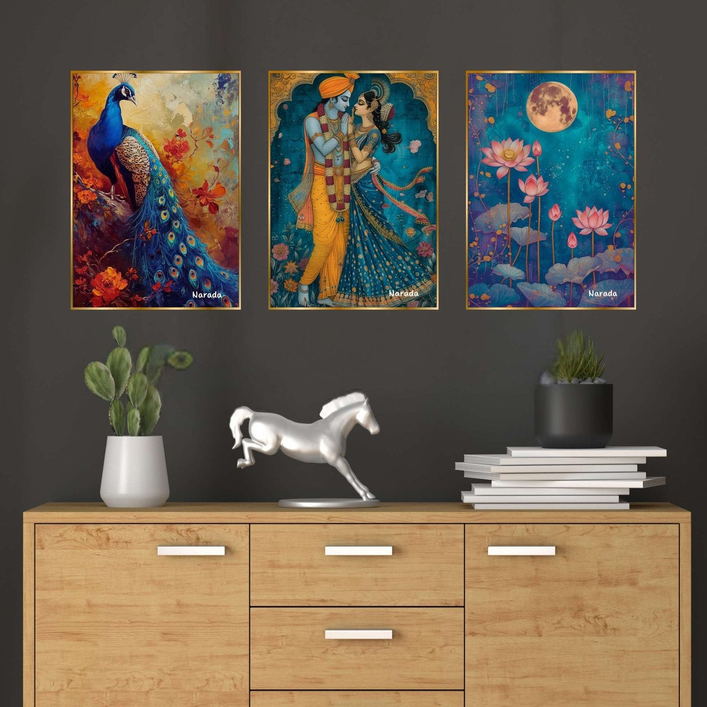 Set of Three Wall Paintings for Wall Decoration Golden Framed Wall Paintings for Living Room (18×12 inch CH-GD3-12)