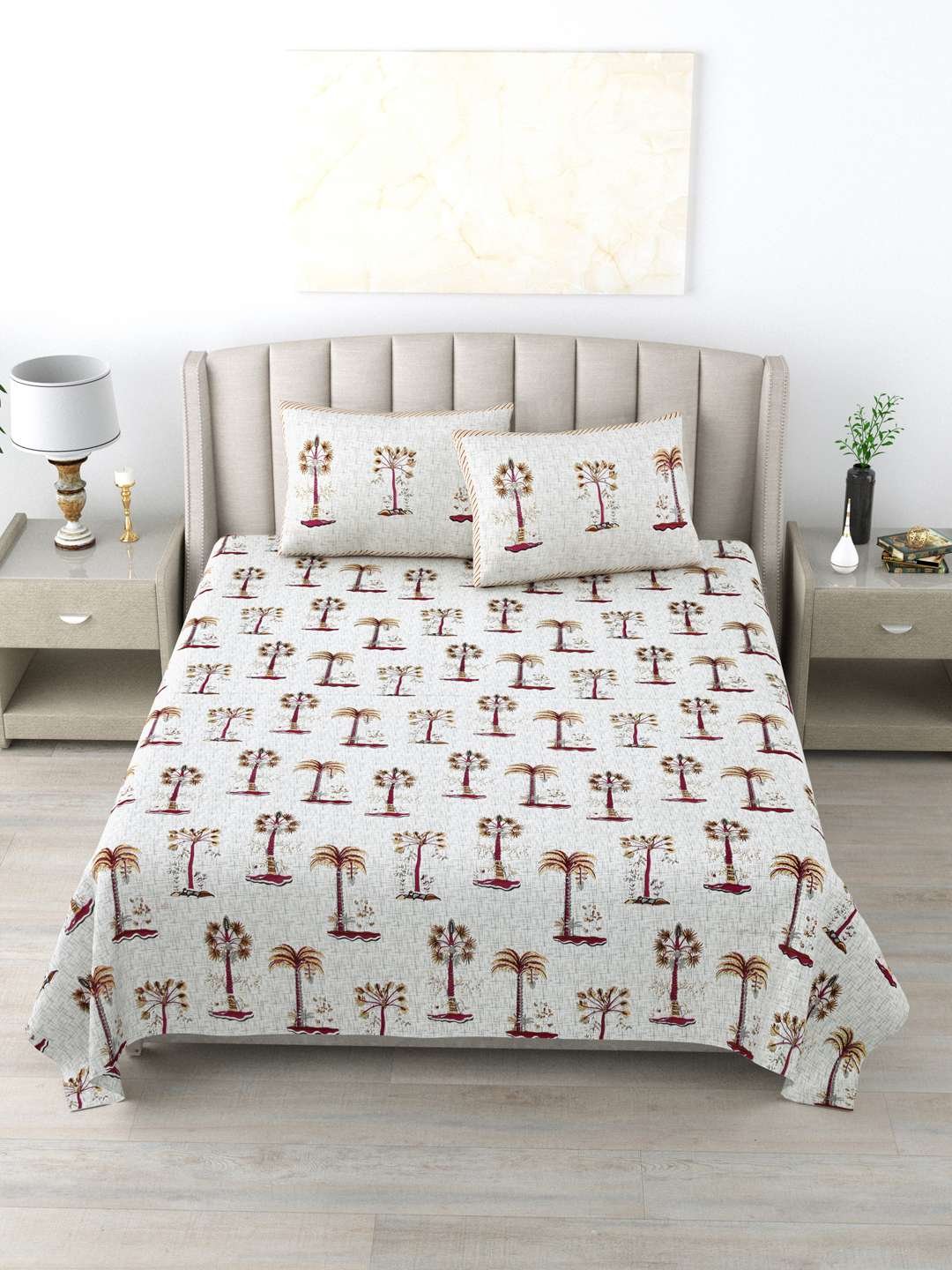 100% Pure Cotton Traditional Printed Bedsheet for Double Bed King Size Bedsheet with 2 Pillow Covers