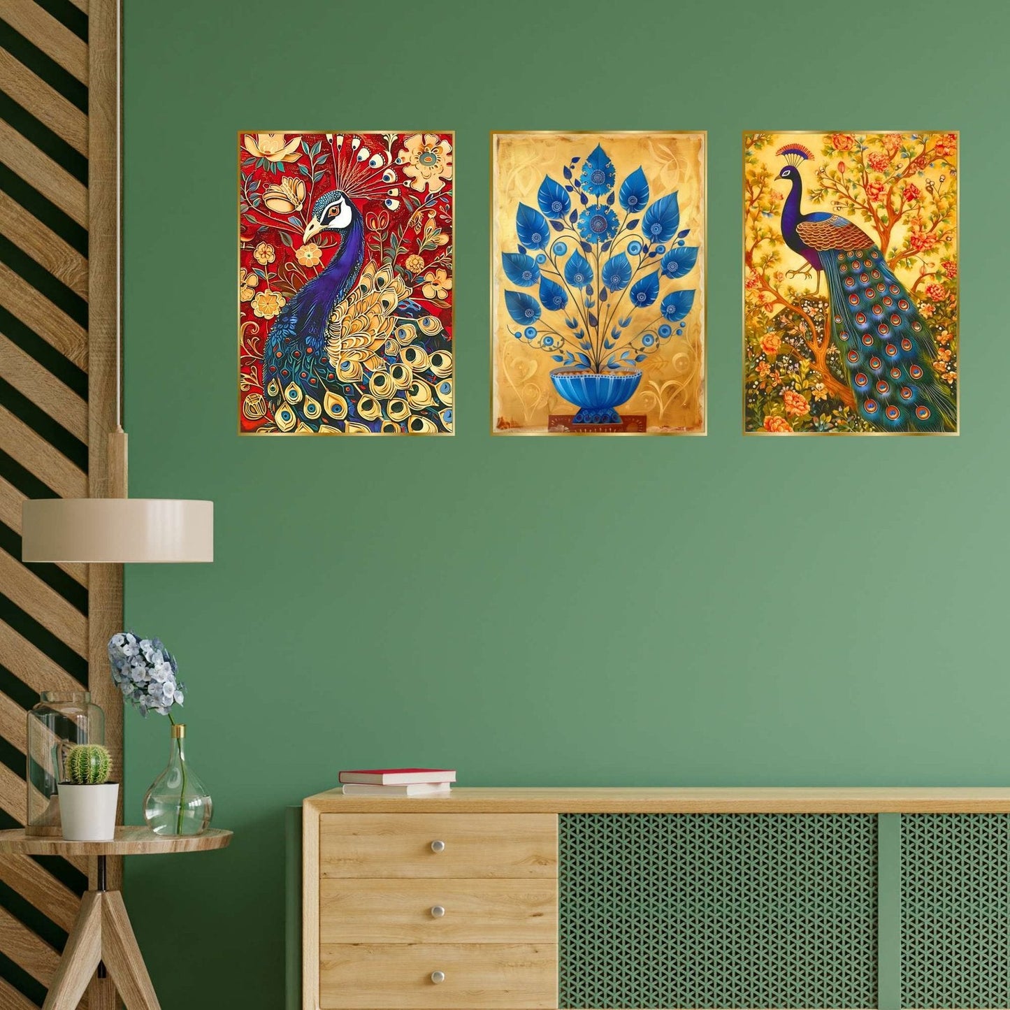 Set of Three Wall Paintings for Wall Dacoration Golden Framed Wall Paintings for Living Room & Bedroom Wall Art for Home Decoration & Office Wall Décor (18×12 inch CH-GD3-4)