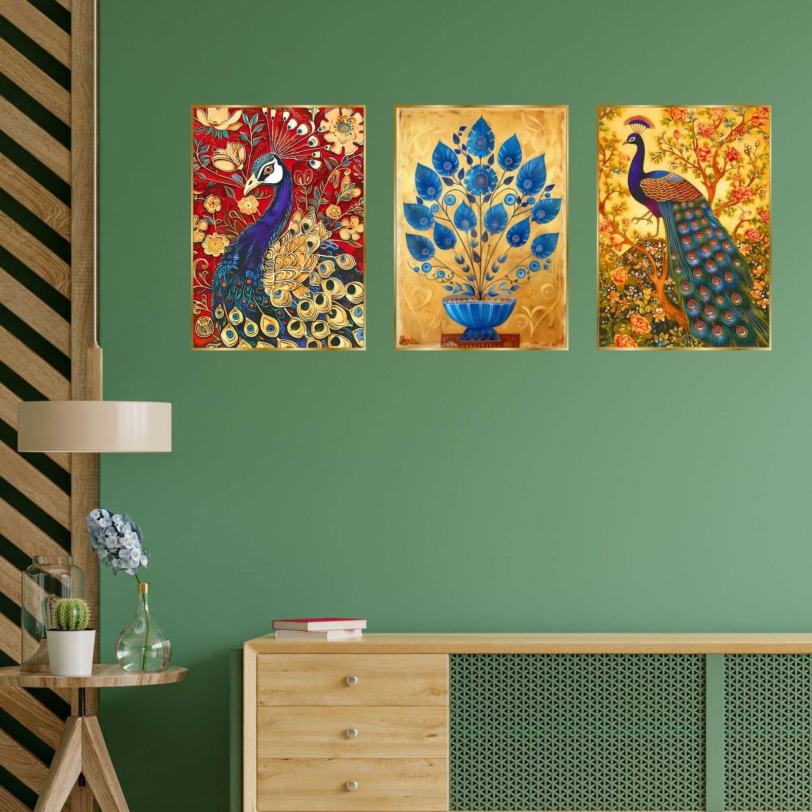 Set of Three Wall Paintings for Wall Dacoration Golden Framed Wall Paintings for Living Room & Bedroom Wall Art for Home Decoration & Office Wall Décor (18×12 inch CH-GD3-4)