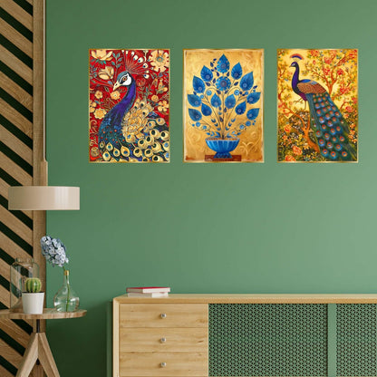 Set of Three Wall Paintings for Wall Dacoration Golden Framed Wall Paintings for Living Room & Bedroom Wall Art for Home Decoration & Office Wall Décor (18×12 inch CH-GD3-4)
