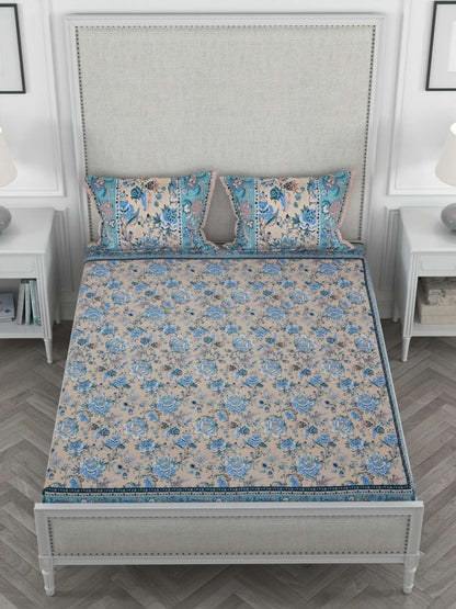 100% Pure Cotton Traditional Printed Bedsheet for Double Bed King Size Bedsheet with 2 Pillow Covers