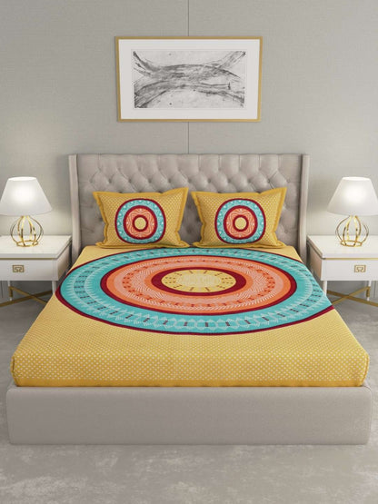 100% Pure Cotton Traditional Printed Bedsheet for Double Bed King Size Bedsheet with 2 Pillow Covers