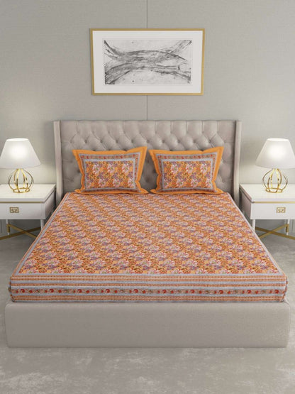 100% Pure Cotton Traditional Printed Bedsheet for Double Bed King Size Bedsheet with 2 Pillow Covers