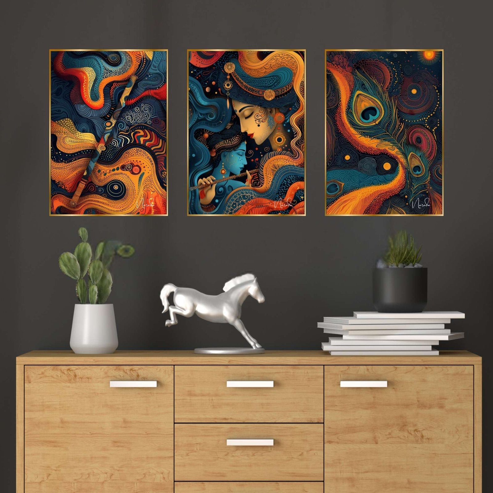 Set of Three Wall Paintings for Wall Dacoration Golden Framed Wall Paintings for Living Room & Bedroom Wall Art for Home Decoration & Office Wall Décor (24×18 inch CH-GD3-3)