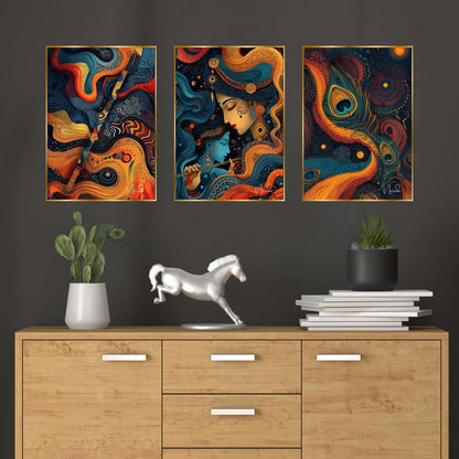 Set of Three Wall Paintings for Wall Dacoration Golden Framed Wall Paintings for Living Room & Bedroom Wall Art for Home Decoration & Office Wall Décor (24×18 inch CH-GD3-3)