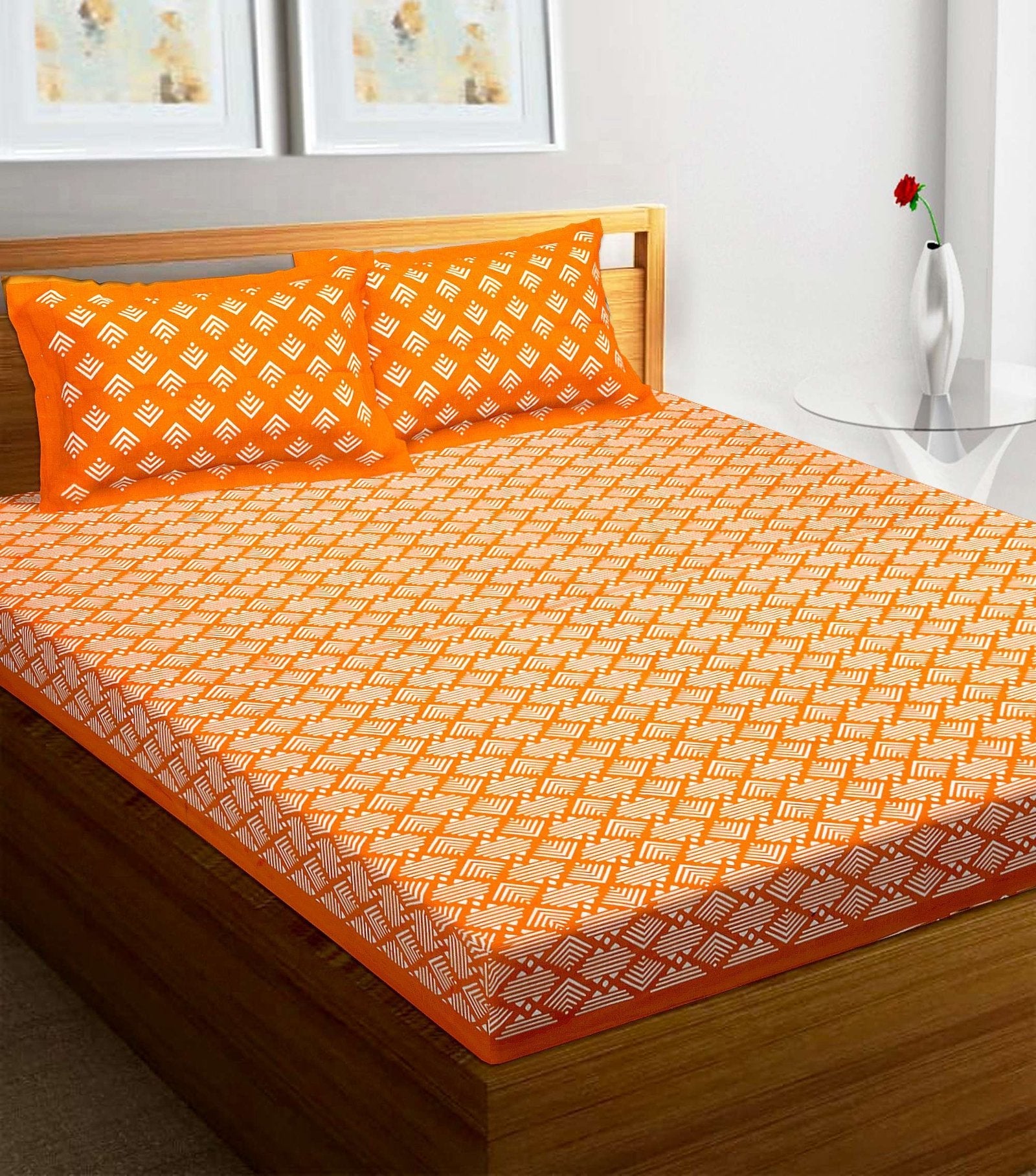 100% Pure Cotton Traditional Printed Bedsheet for Double Bed King Size Bedsheet with 2 Pillow Covers