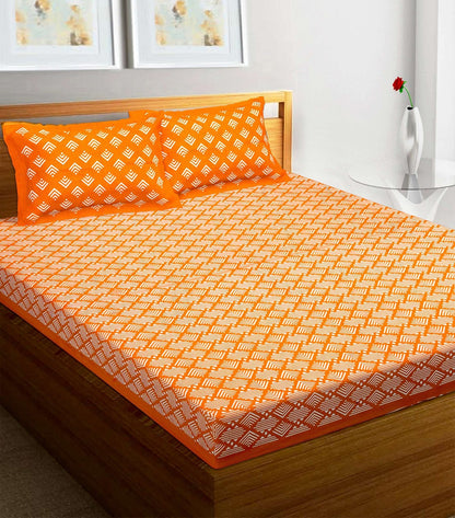 100% Pure Cotton Traditional Printed Bedsheet for Double Bed King Size Bedsheet with 2 Pillow Covers