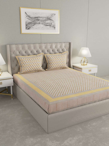 100% Pure Cotton Traditional Printed Bedsheet for Double Bed King Size Bedsheet with 2 Pillow Covers