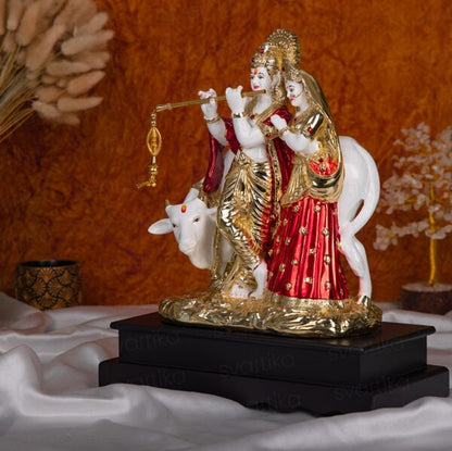 Svastika Radha Krishna Statue with Cow - 14.5 Inch