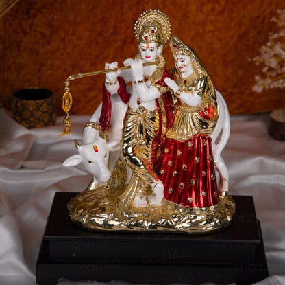 Svastika Radha Krishna Statue with Cow - 14.5 Inch