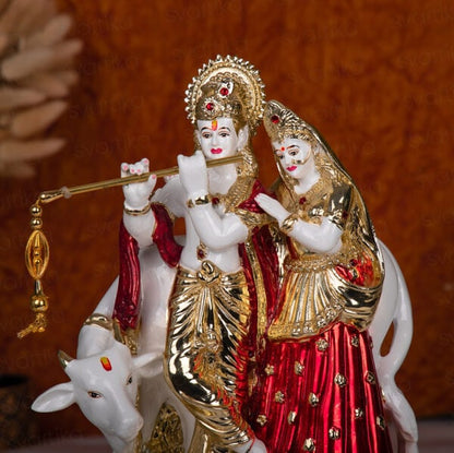 Svastika Radha Krishna Statue with Cow - 14.5 Inch