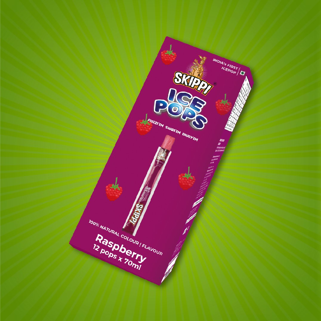 Skippi Raspberry Flavor Ice Pop, Pack Of 12