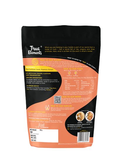 Raw Sunflower Seeds 500g - Good for Skin Health (Contains 25g Protein)