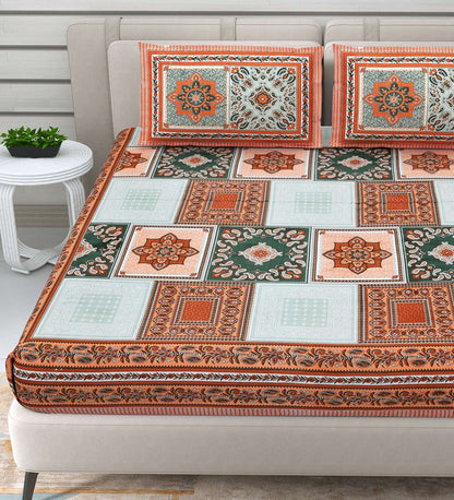 100% Pure Cotton Traditional Printed Bedsheet for Double Bed King Size Bedsheet with 2 Pillow Covers