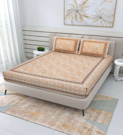 100% Pure Cotton Traditional Printed Bedsheet for Double Bed King Size Bedsheet with 2 Pillow Covers