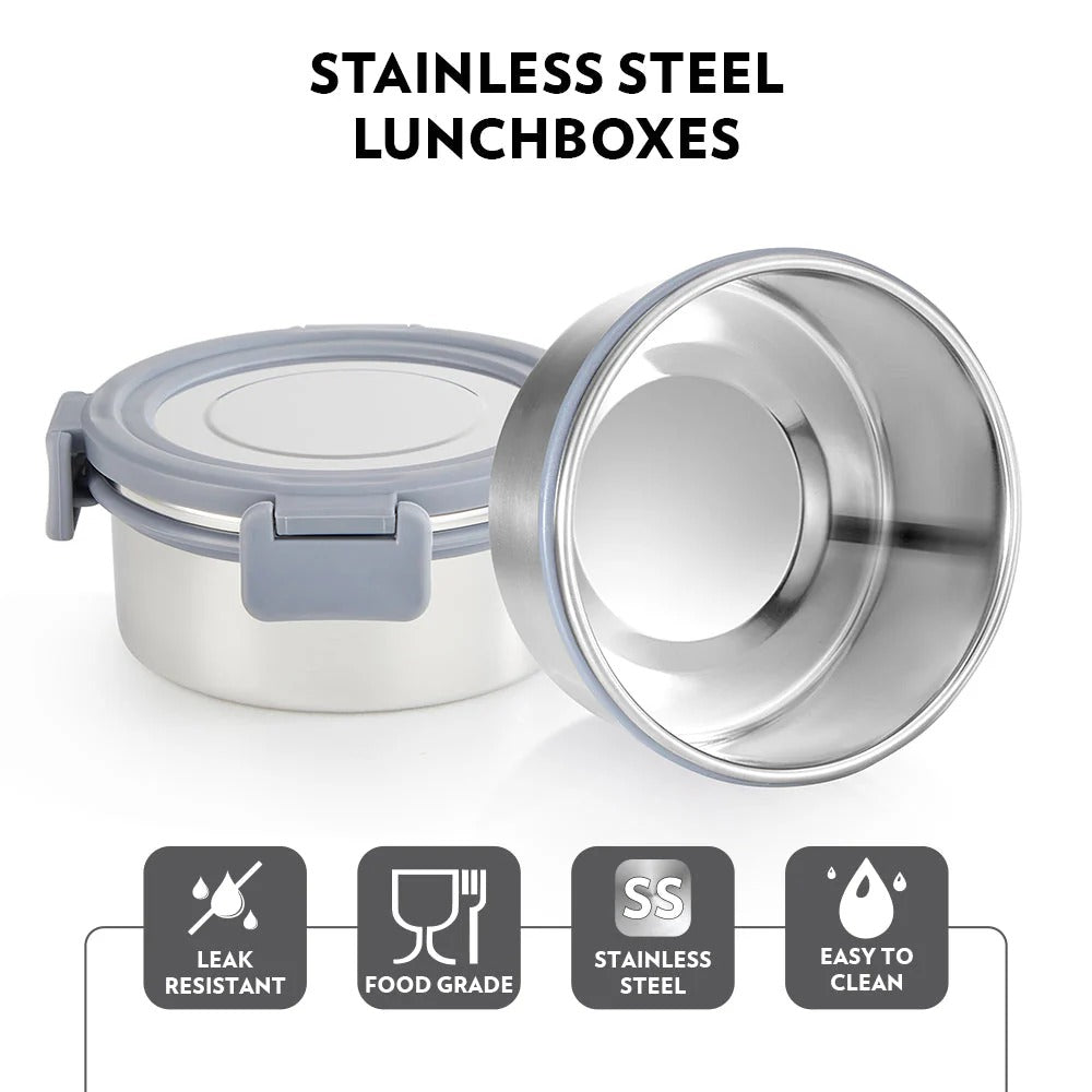Borosil Slate Stainless Steel Lunchbox Set of 3 Tall (460ml+280ml×2)