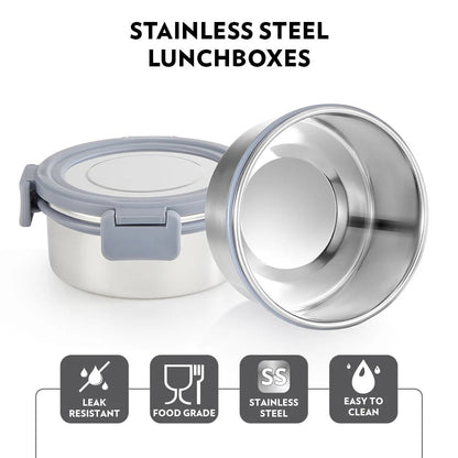 Borosil Slate Stainless Steel Lunchbox Set of 3 Tall (460ml+280ml×2)
