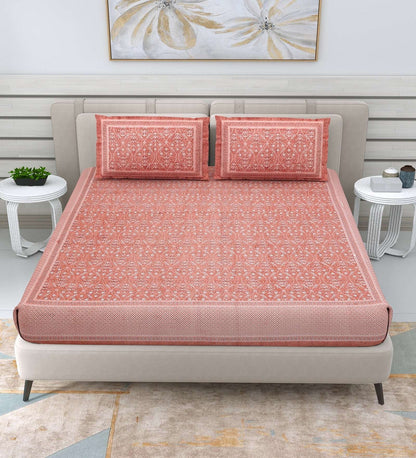 100% Pure Cotton Traditional Printed Bedsheet for Double Bed King Size Bedsheet with 2 Pillow Covers
