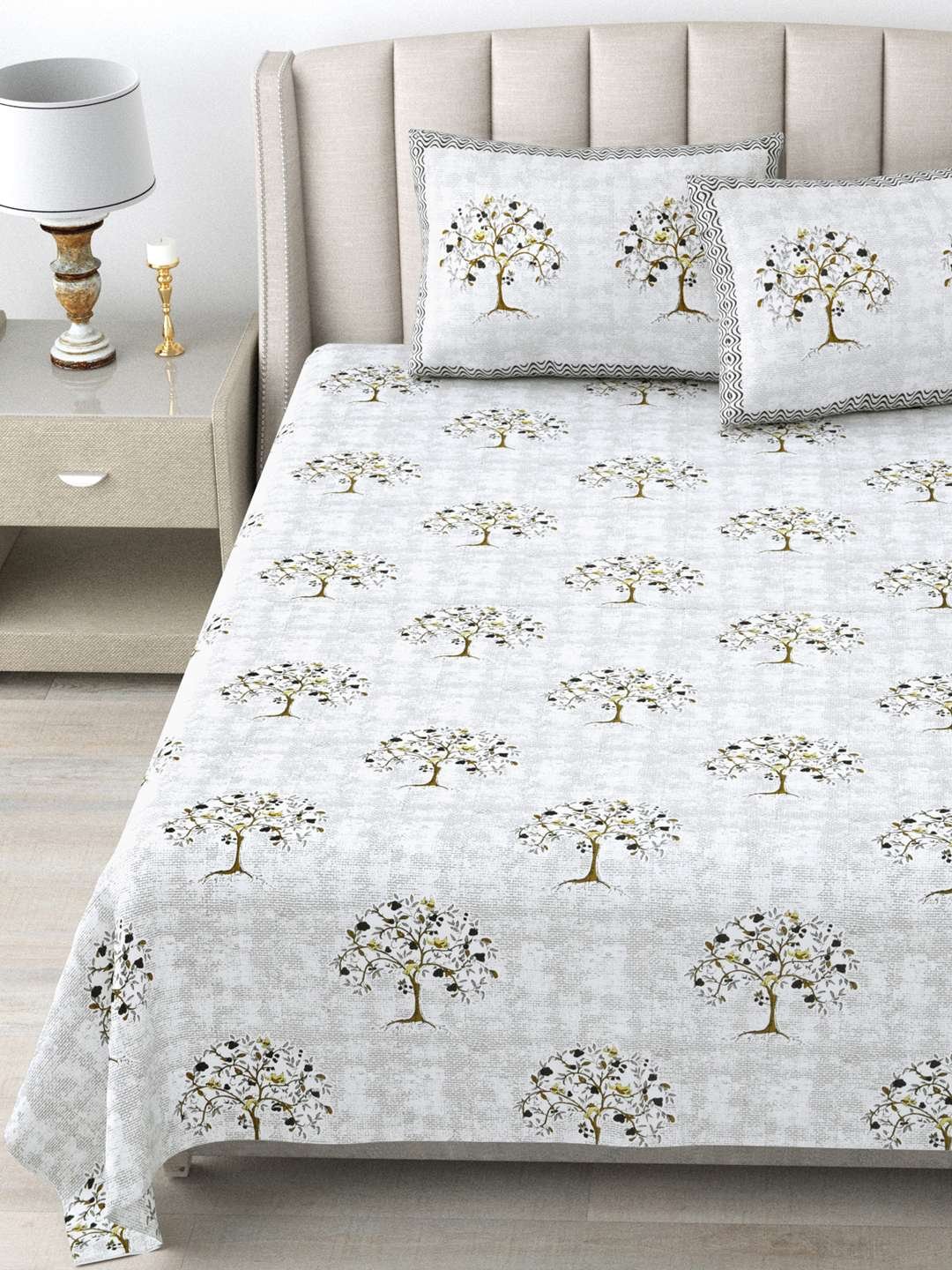 100% Pure Cotton Traditional Printed Bedsheet for Double Bed King Size Bedsheet with 2 Pillow Covers