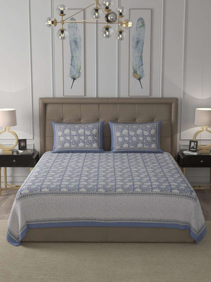 100% Pure Cotton Traditional Printed Bedsheet for Double Bed King Size Bedsheet with 2 Pillow Covers