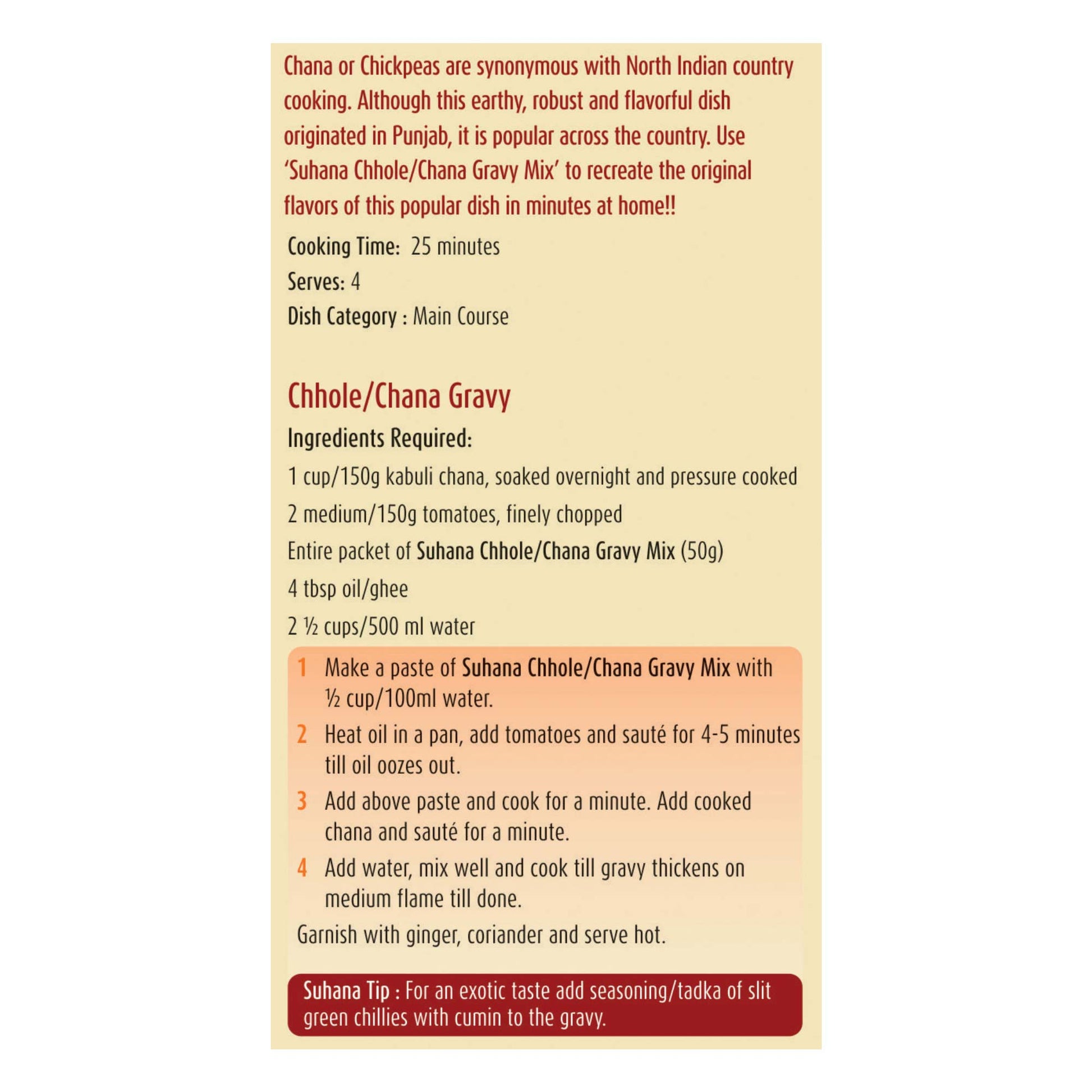 Suhana Chhole Chana Gravy Spice Mix Pouch