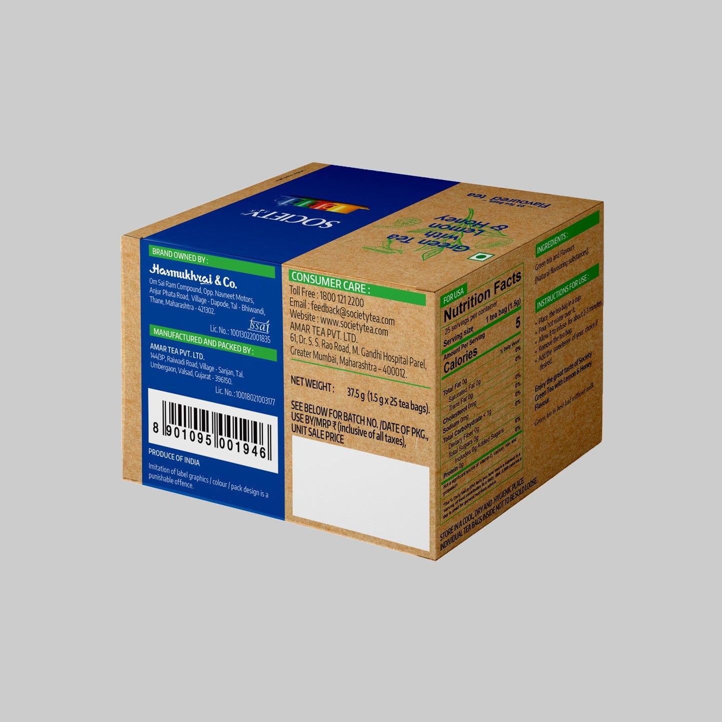 Society Green Tea with Lemon and Honey Flavoured Tea - ( 37.5g)