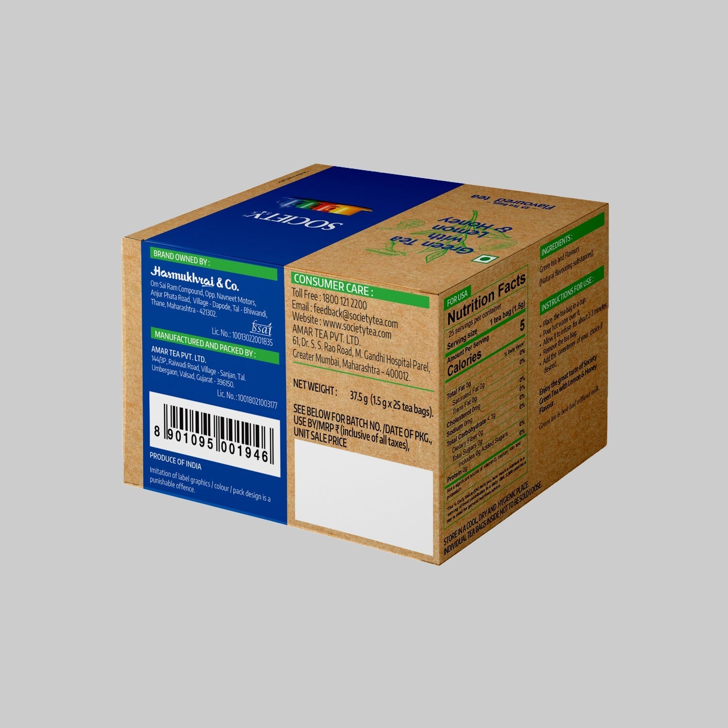 Society Green Tea with Lemon and Honey Flavoured Tea - ( 37.5g)