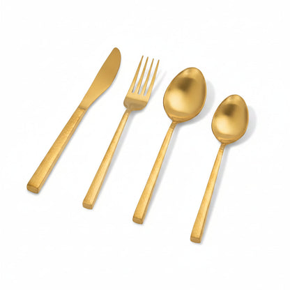 Ellementry Norah Gold Hammered Cutlery Set of 4 Stainless Steel Food Grade Dishwasher Safe Spoon Fork Knife