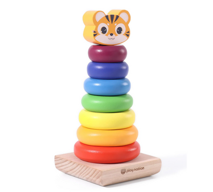 Play Nation Premium Montessori Wooden Rainbow 7 Stacking Rings