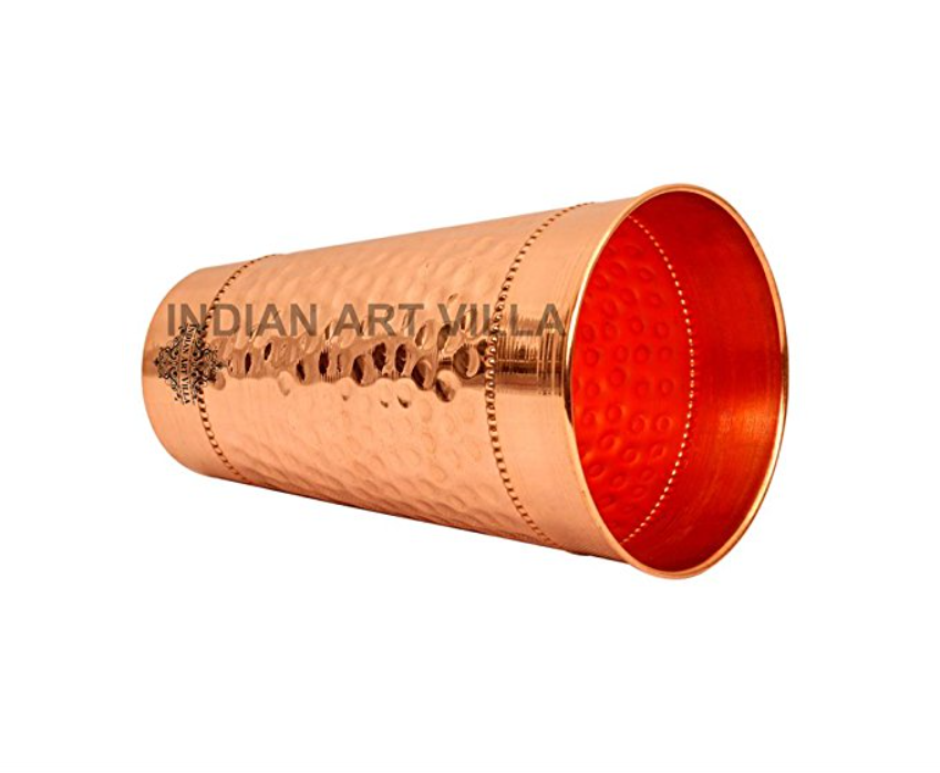 India Art Villa Hammered Copper Big Lassi Glass Tumbler Cup with 2 Rings