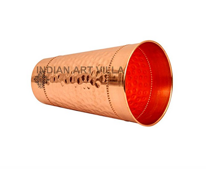 India Art Villa Hammered Copper Big Lassi Glass Tumbler Cup with 2 Rings