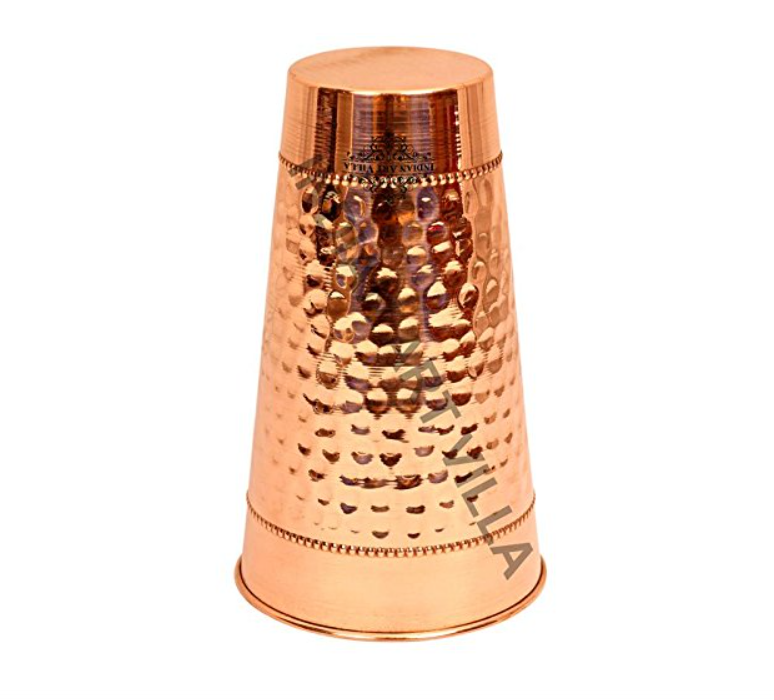 India Art Villa Hammered Copper Big Lassi Glass Tumbler Cup with 2 Rings