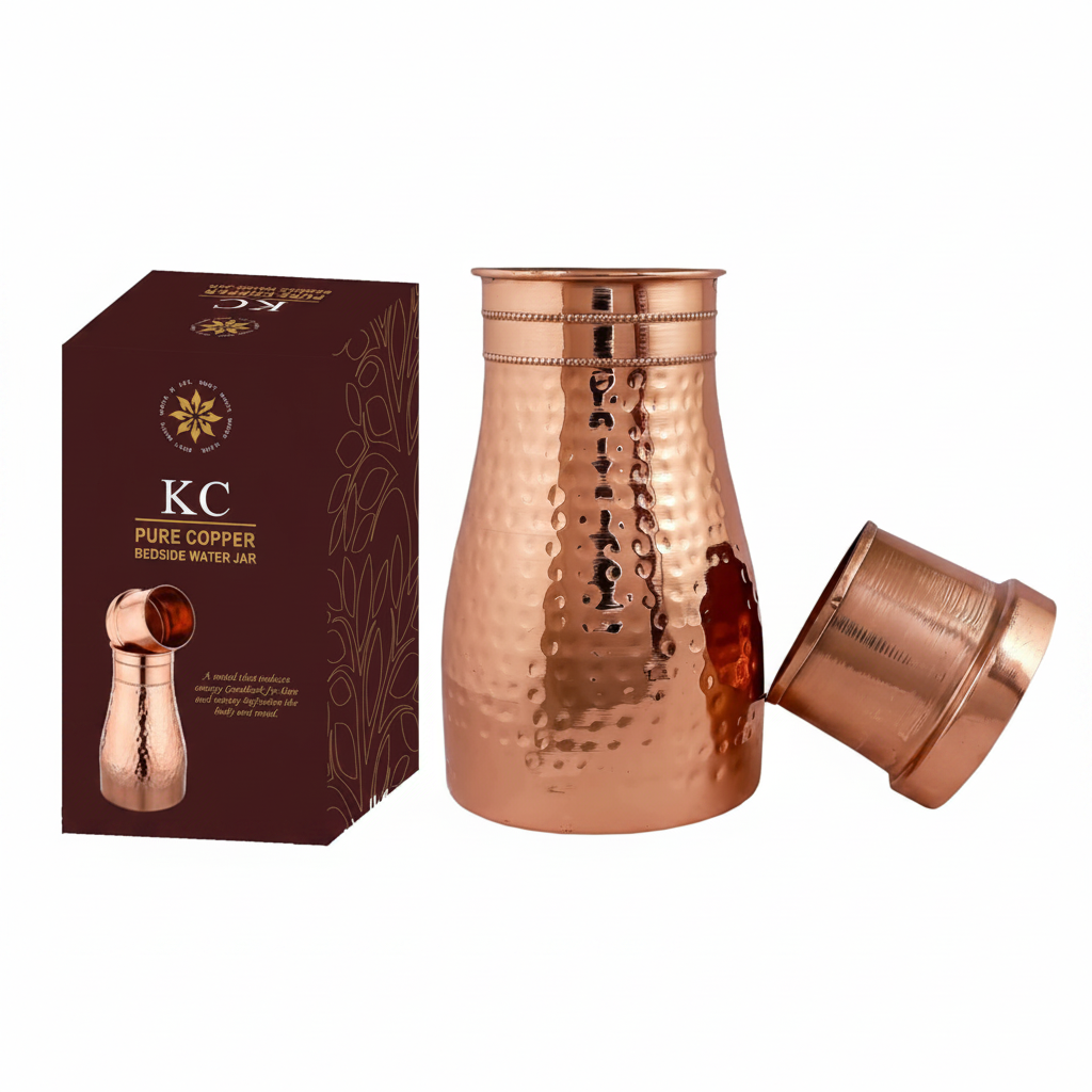 KC Pure Copper Designer Copper Water Bottle Carafes with Tumbler/Glass with Lid - 1250 ML