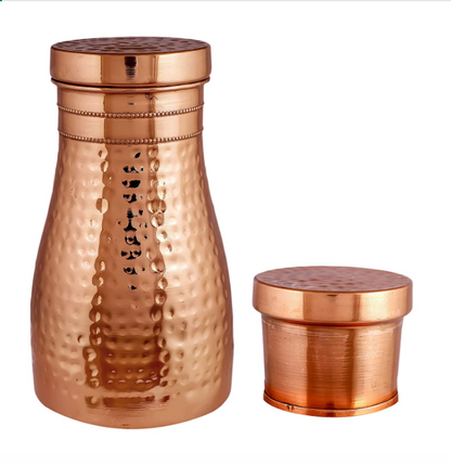 KC Pure Copper Designer Copper Water Bottle Carafes with Tumbler/Glass with Lid - 1250 ML