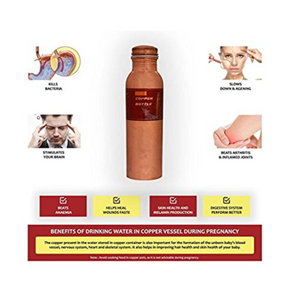 KC Pure Copper Designer Water Bottle with Leak Proof Protection With Lacqure Coating - 1000ml