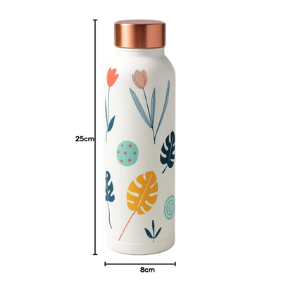 KC Pure Copper Designer Water Bottle with Leaf Print Design - 1000ml
