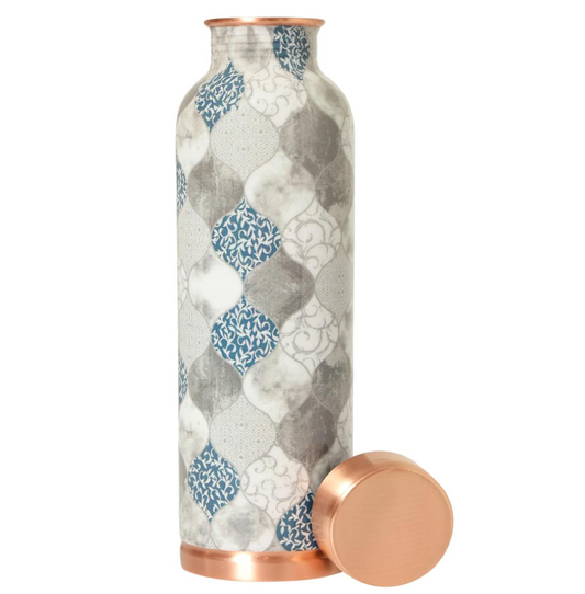 KC Pure Copper Designer Water Bottle  with Grey Print Design - 1000ml