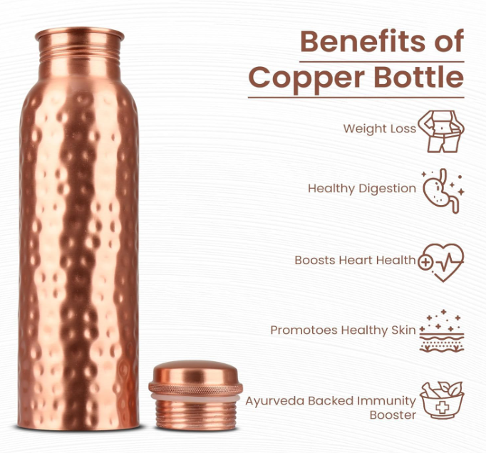 KC Pure Copper Designer Water Bottle With Leak Proof Protection - 1000ml