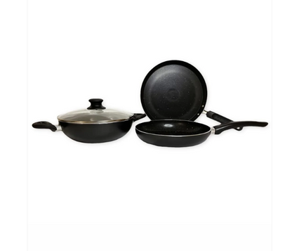USHA SHRIRAM Non-Stick Set Tawa + Kadai + Frying Pan with Lid 1pc Multipurpose Black