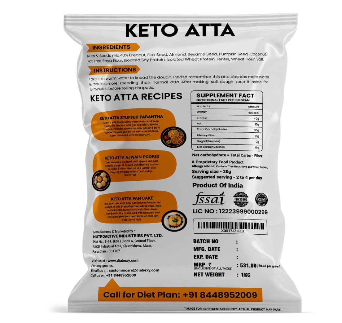 NutroActive Keto Atta Net Carb 3g Extremely Low Carb Flour - 1 kg