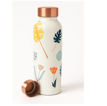 KC Pure Copper Designer Water Bottle with Leaf Print Design - 1000ml