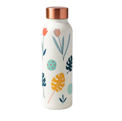 KC Pure Copper Designer Water Bottle with Leaf Print Design - 1000ml