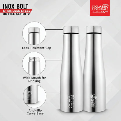 Classic Essentials Stainless Steel Inox Carbo Bolt Matt Finish Water Bottle 1000ml (Pack of 2)