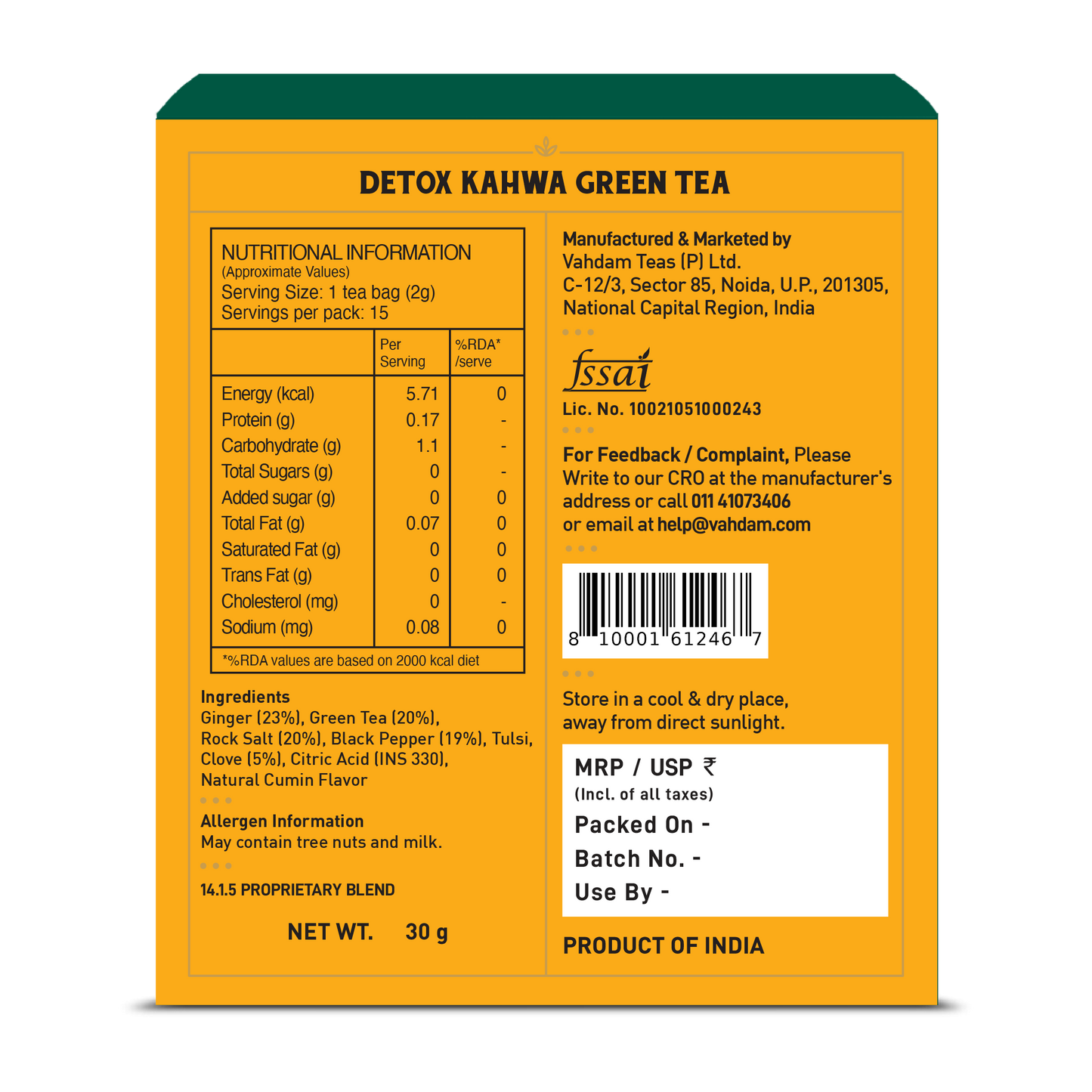 Detox Kahwa Green Tea, 15 Count