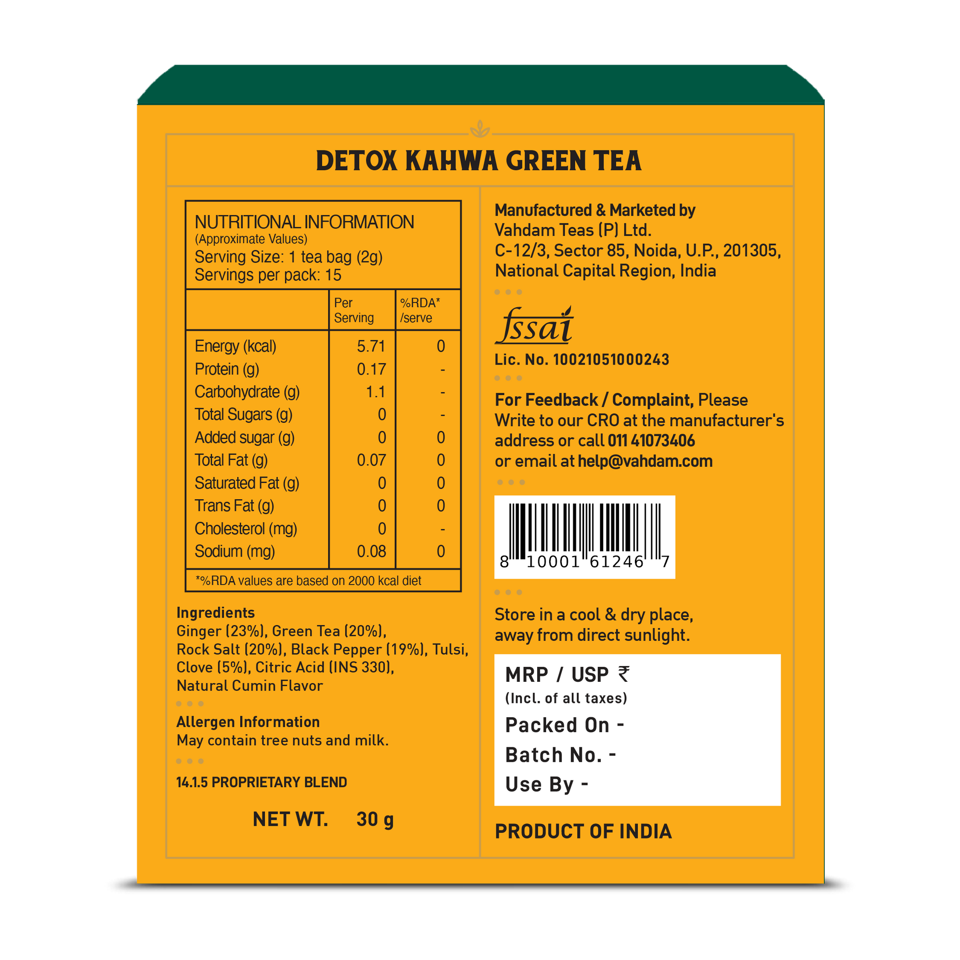 Detox Kahwa Green Tea, 15 Count