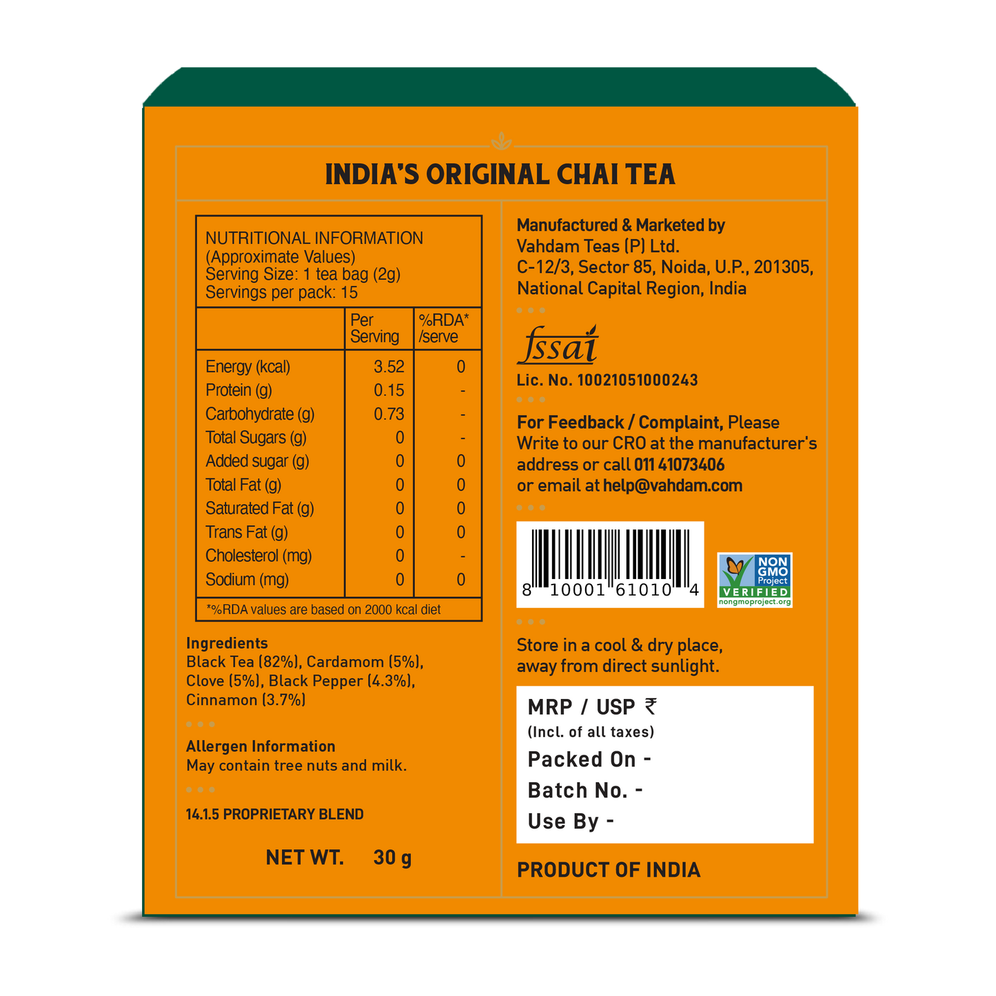 India's Original Masala Chai Tea, 15 Count